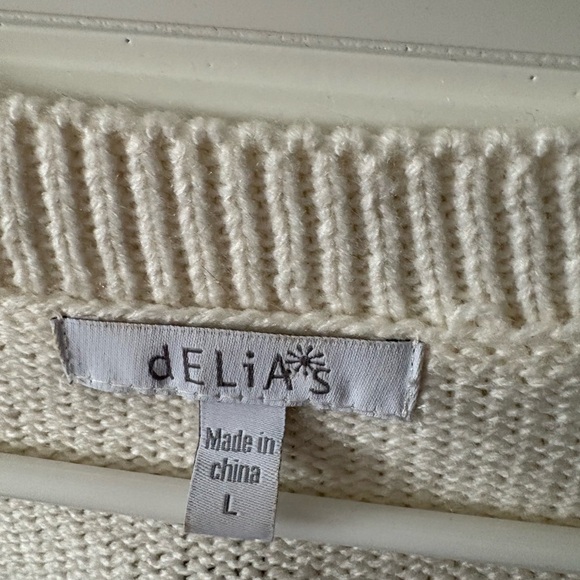 dELiA*s Y2K Cream Sweater open weave w/ sparkly rhinestone embellishment size L - Picture 2 of 4